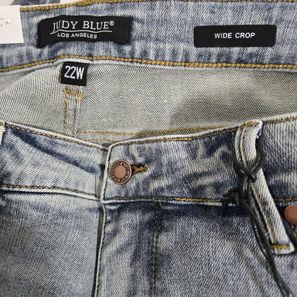 Judy Blue Mid Rise Tummy Control Raw Hem Crop Wide Leg Jean - Size 22W - Picture 14 of 14